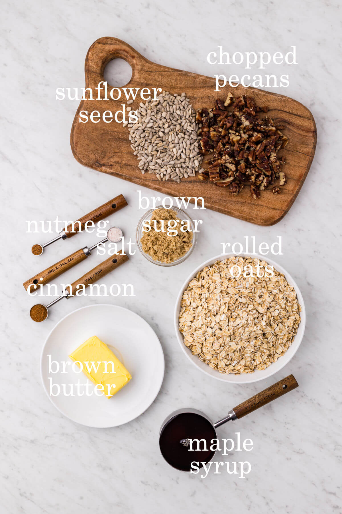 Ingredients for maple granola recipe.