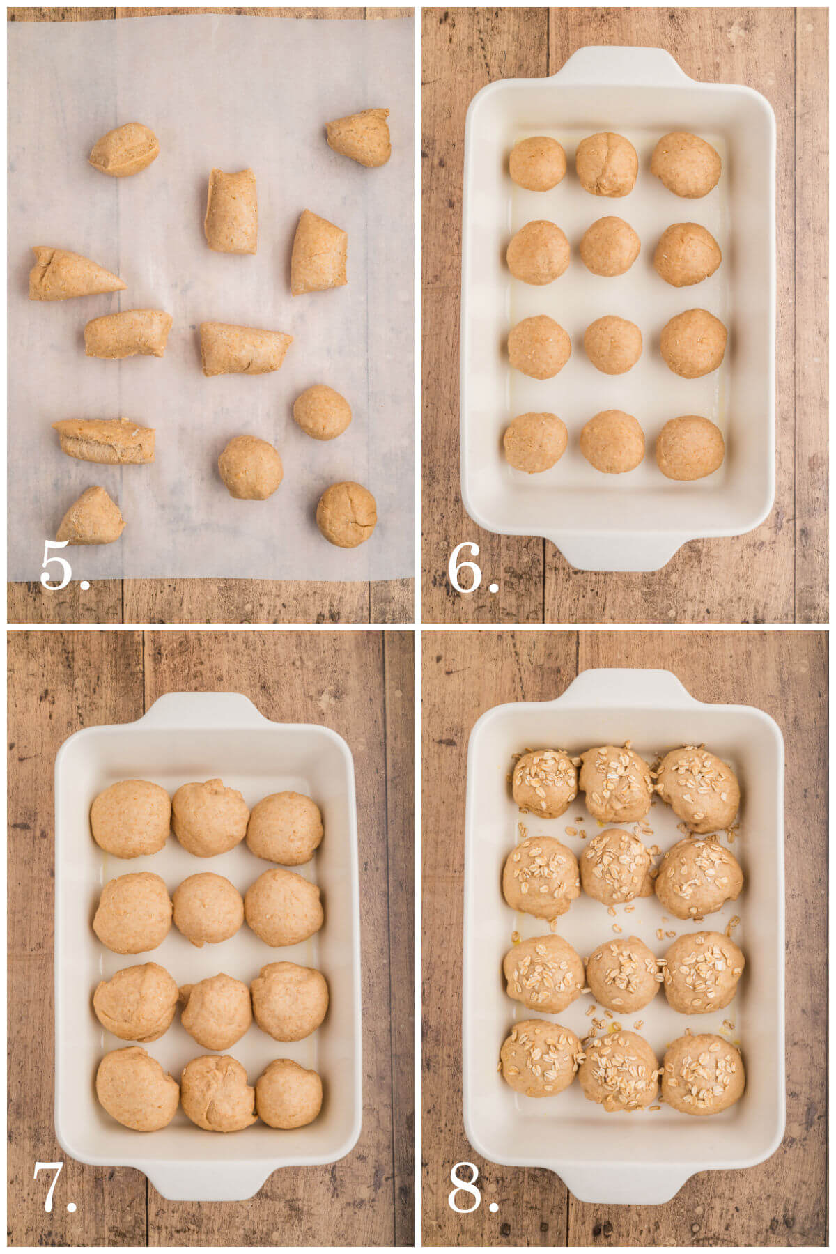 Final steps used to make oatmeal rolls.