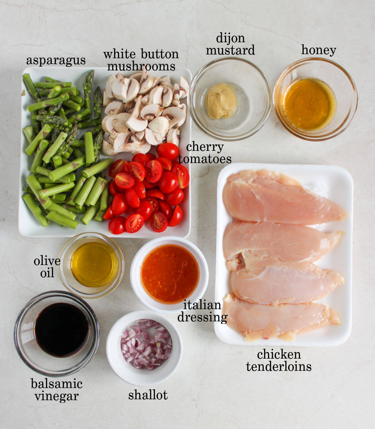 Ingredients for one pan chicken and vegetables.