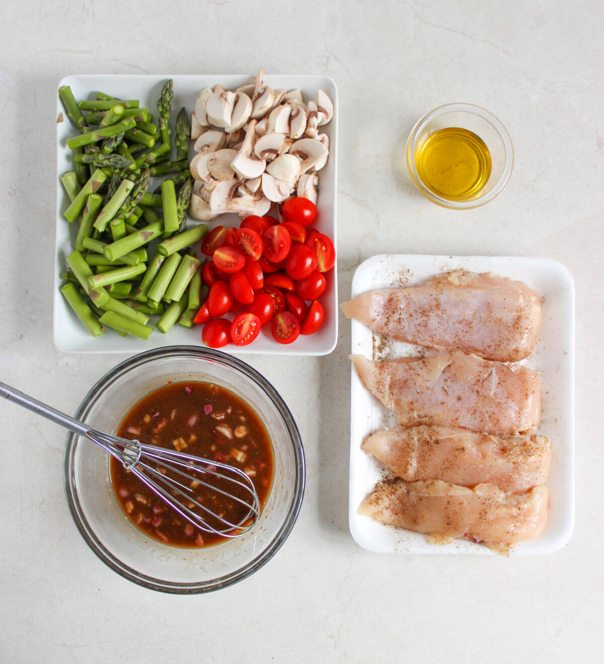 Making the marinade for one pan chicken and vegetables.