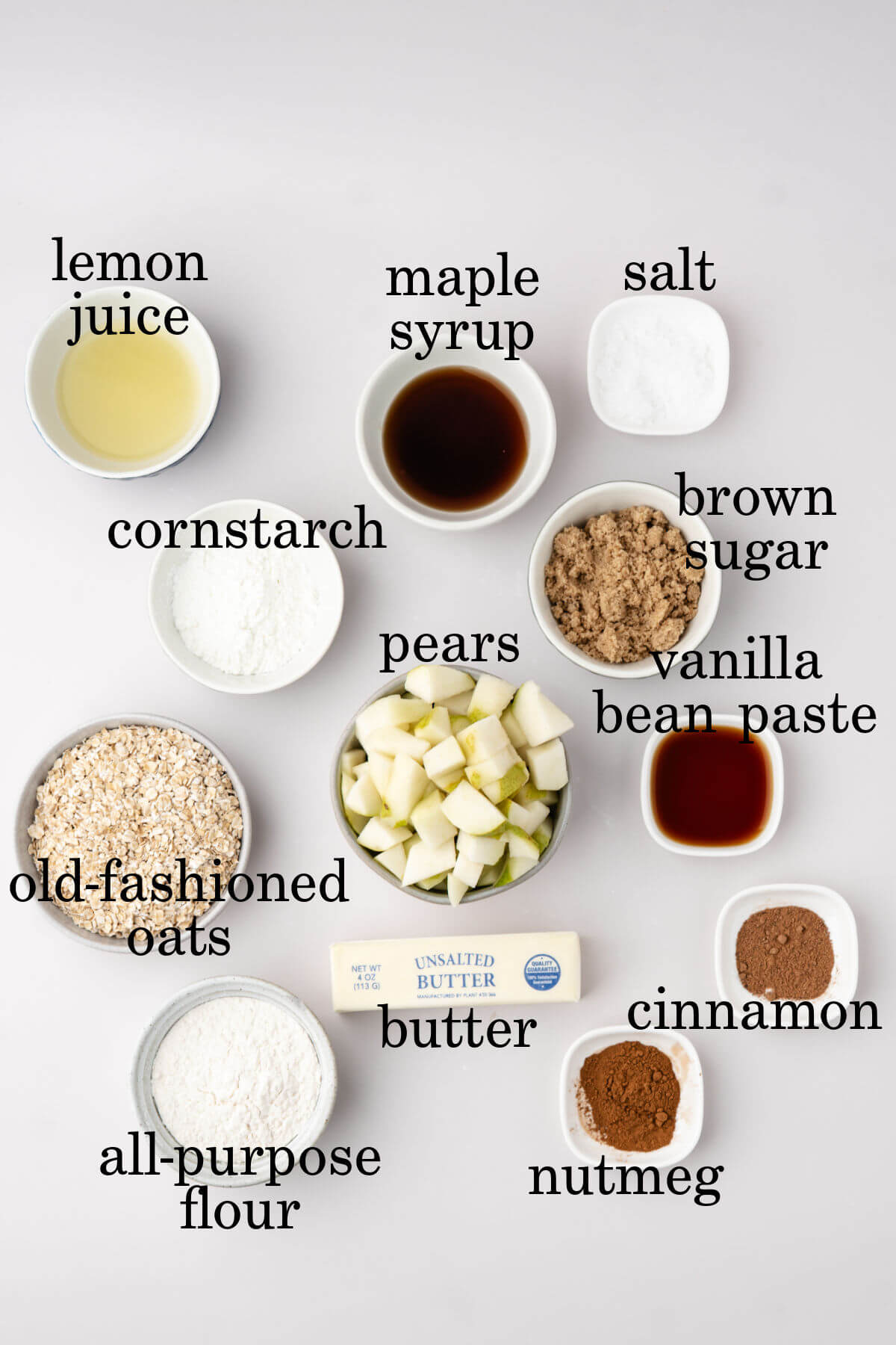 Ingredients for pear crisp.