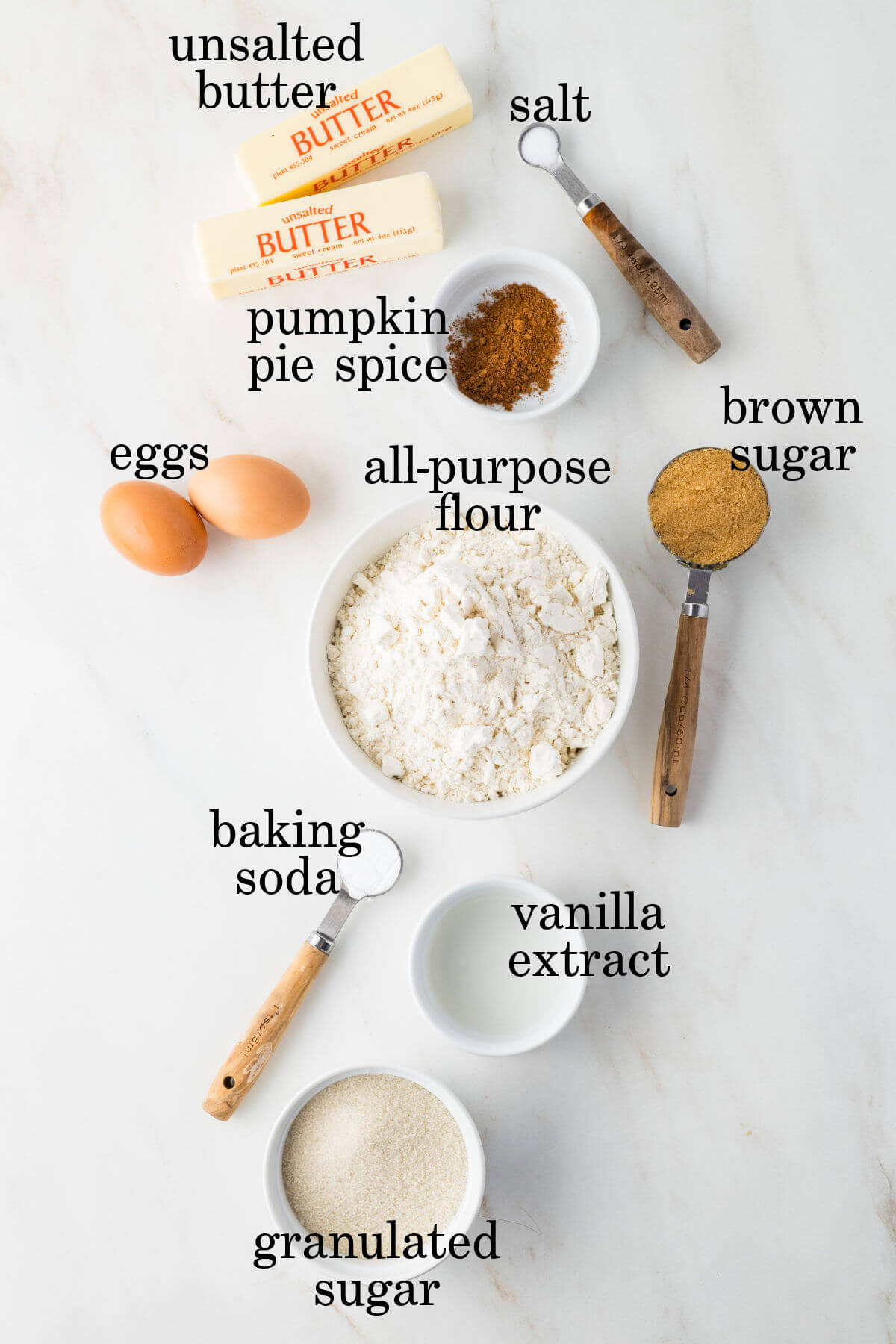 Ingredients for pumpkin pie spice cookies.