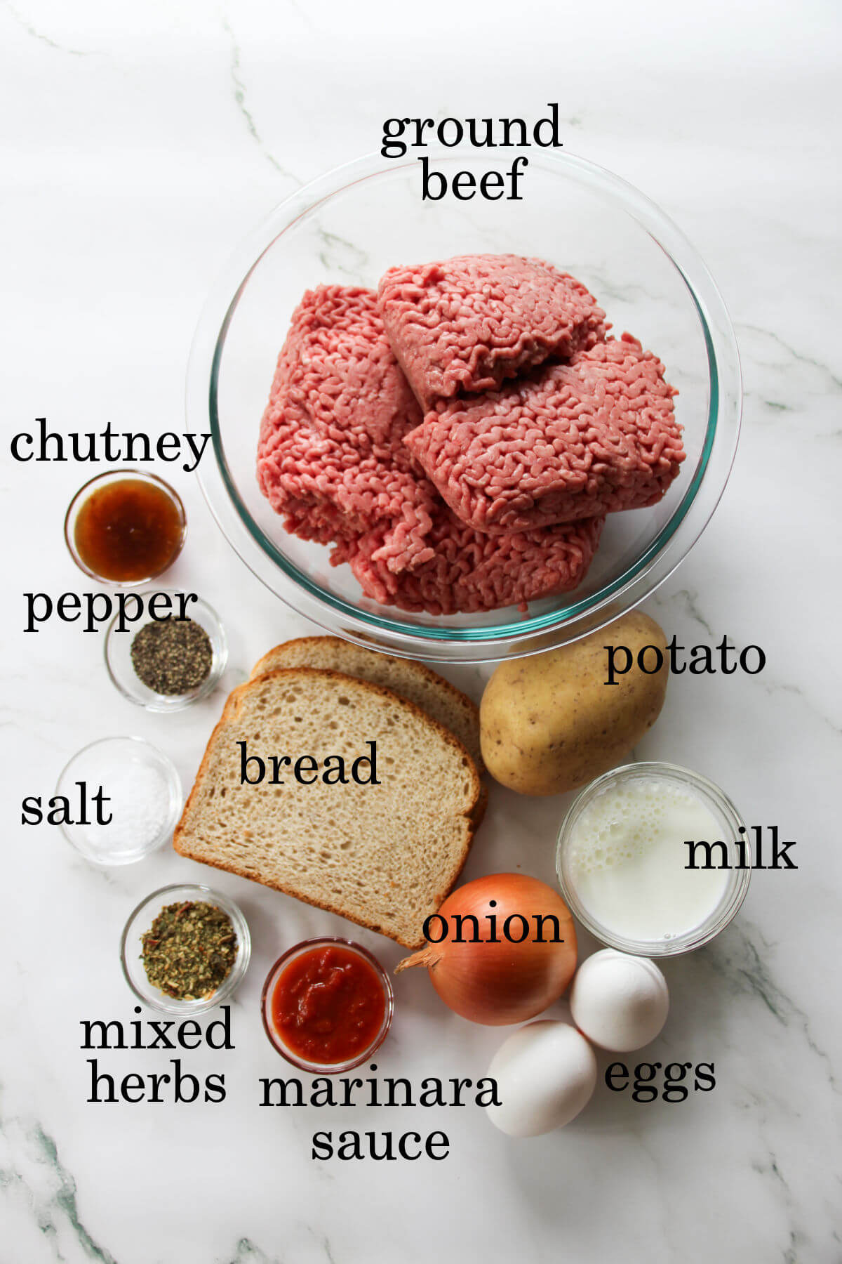 Ingredients for savory meatballs.