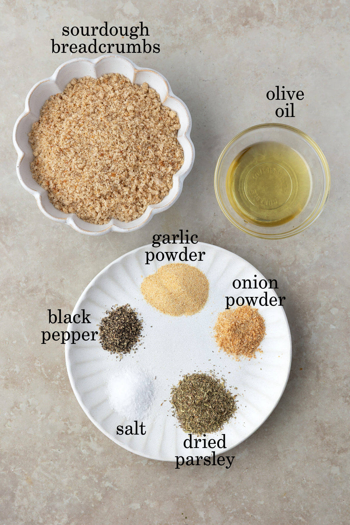 Ingredients for seasoned sourdough breadcrumbs.