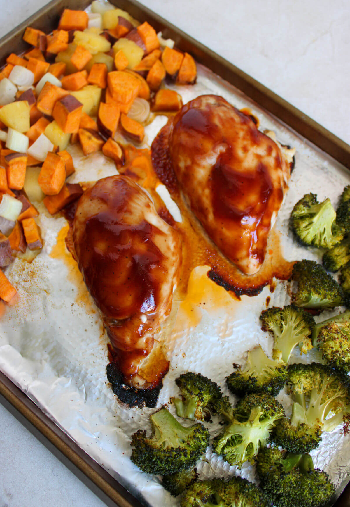 Sheet pan bbq chicken dinner.