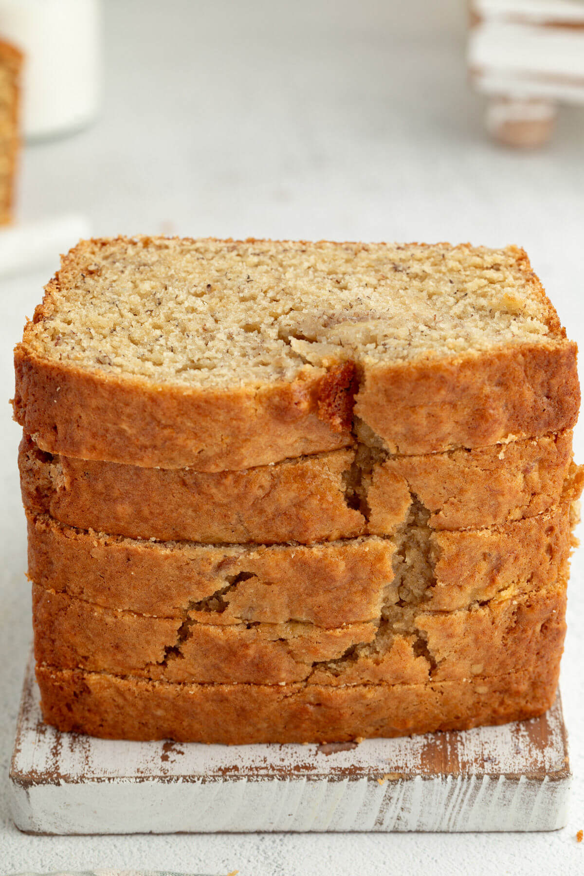 Slices of sourdough banana bread after baking and cooling.