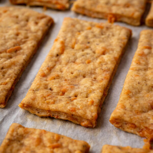 Sourdough discard crackers on a baking sheet.