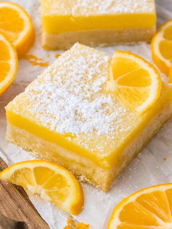 Sourdough lemon bars cut into squares.