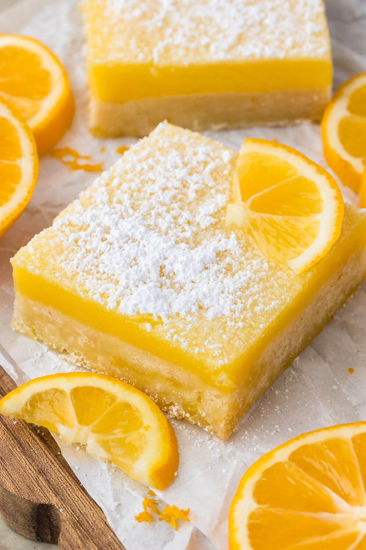 Sourdough lemon bars cut into squares.
