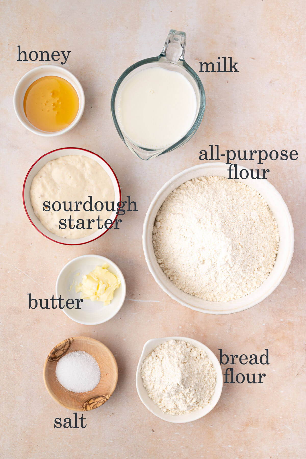 Ingredients in small bowls and measuring cups.