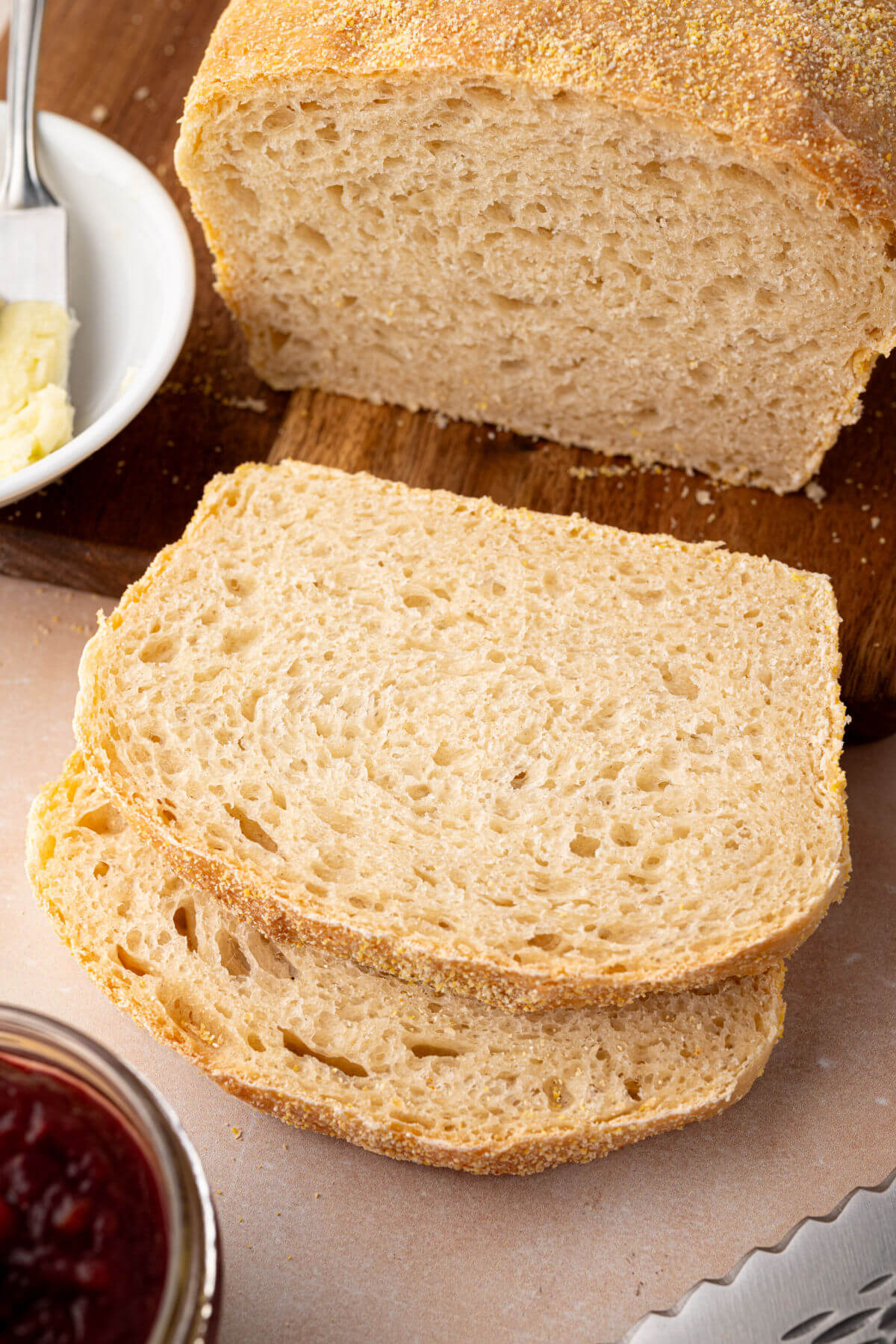A couple of slices of sourdough English muffin bread.