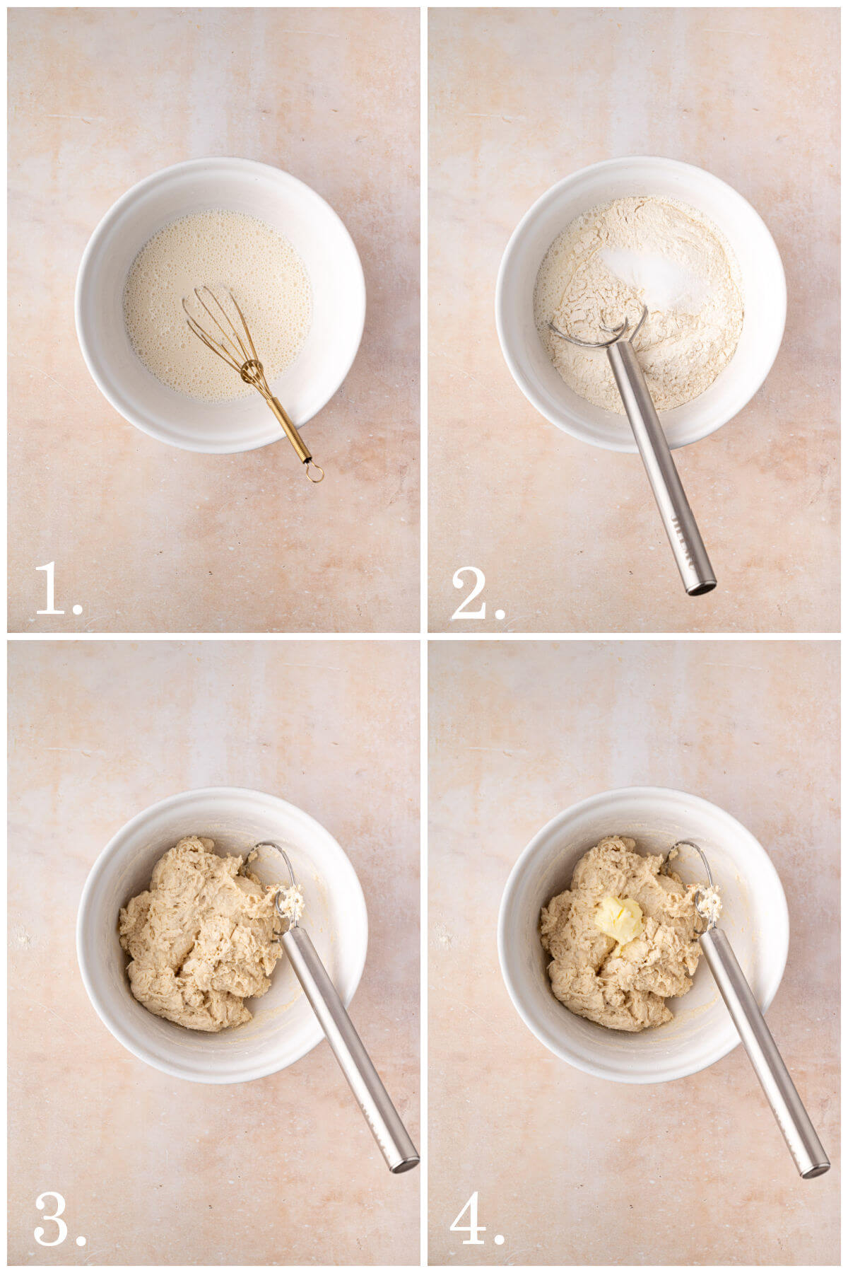 Steps 1 through 4 used to make sourdough English muffin bread.