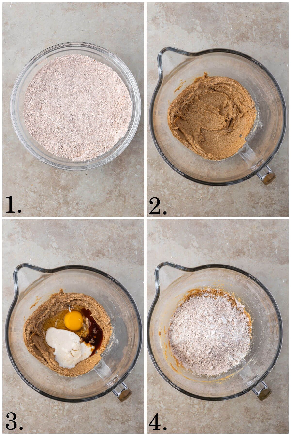 Collage of four photos showing steps 1-4 for how to make sourdough oatmeal cream pies.