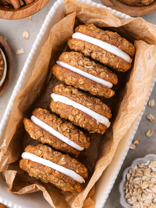 Sourdough oatmeal cream pies in a dish.