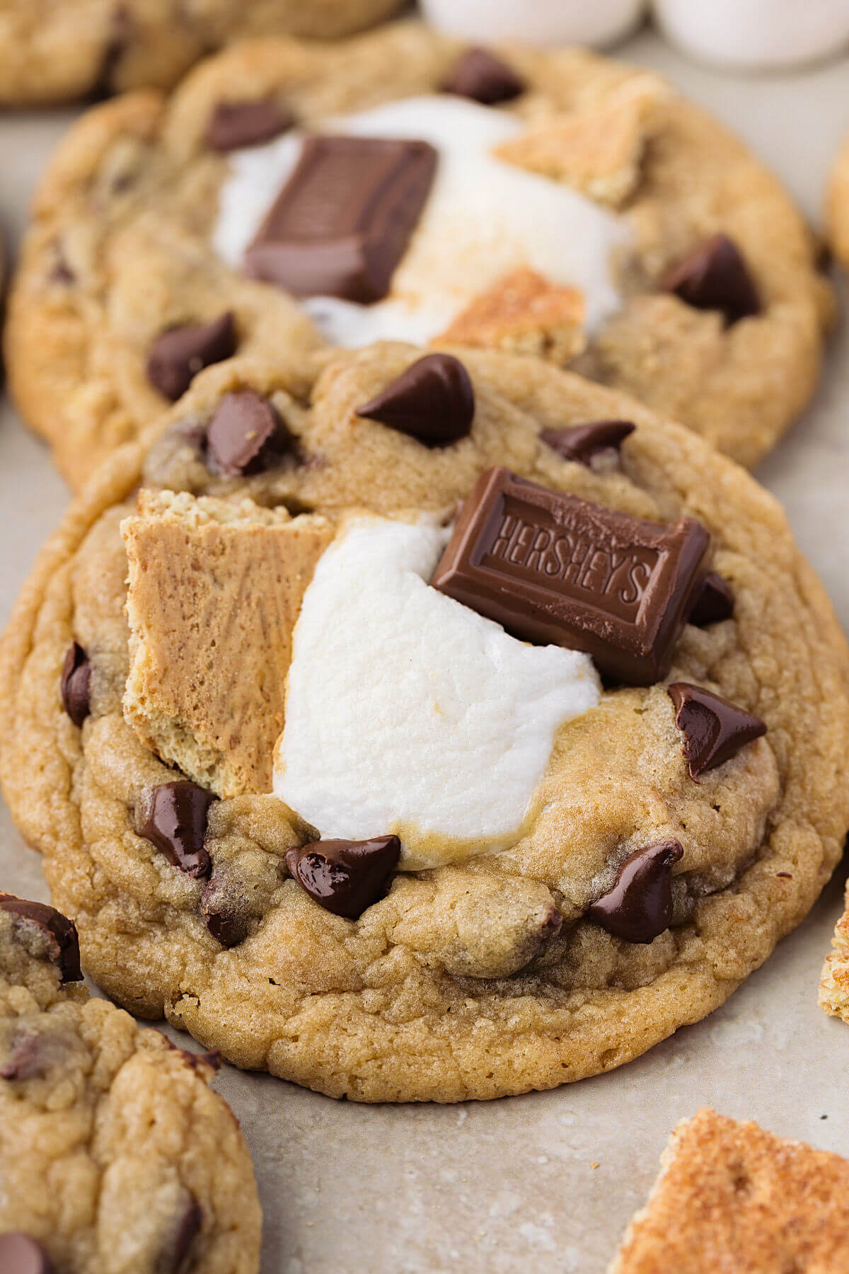 Sourdough s'mores cookies after baking.