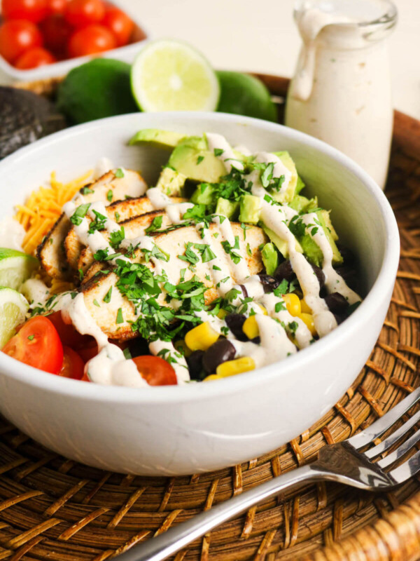 Southwest chicken bowl recipe in a serving bowl.
