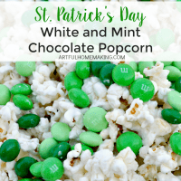 This is a delicious St. Patrick's Day treat! Popcorn covered with white chocolate and mint chocolate candy!