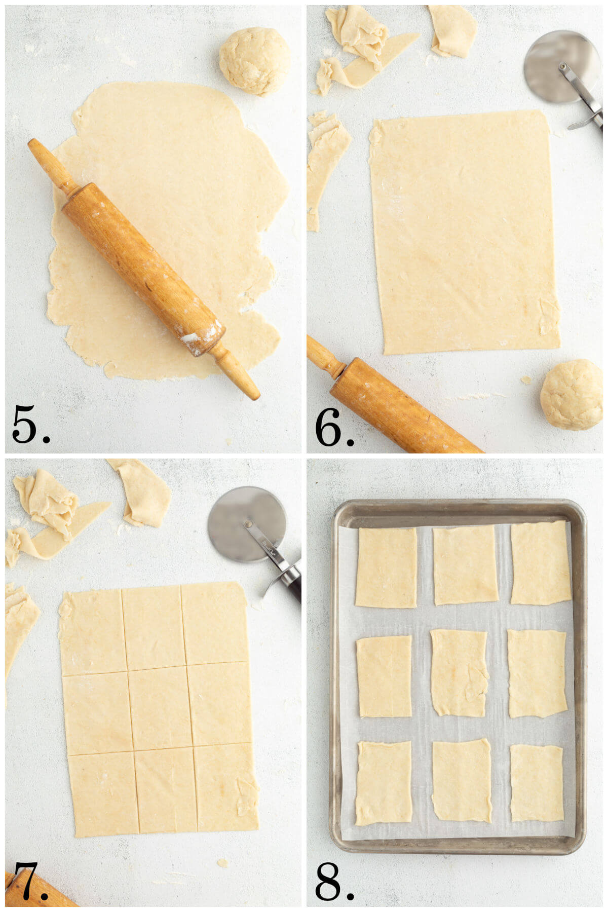 Collage of four photos showing steps 5-8 for how to make sourdough pop tarts.
