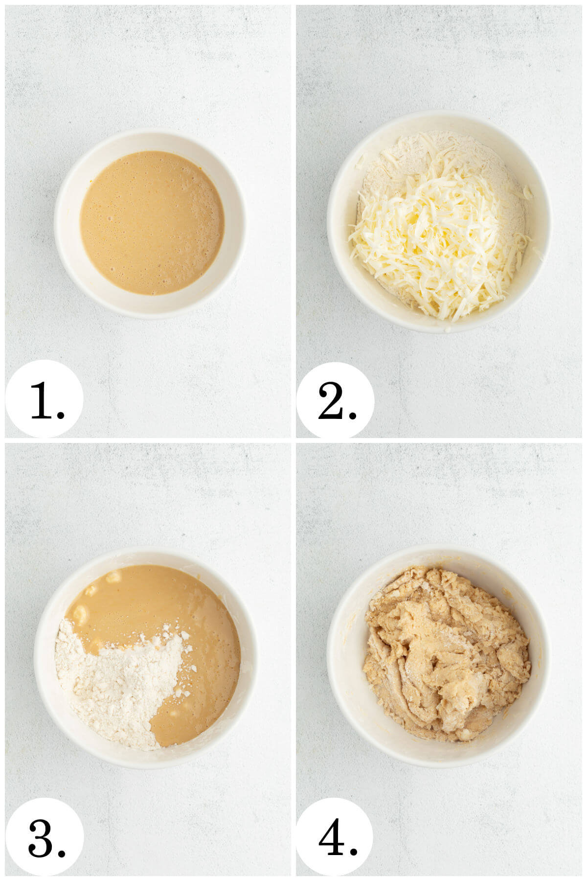 Steps 1 through 4 used to make sourdough blueberry scones.