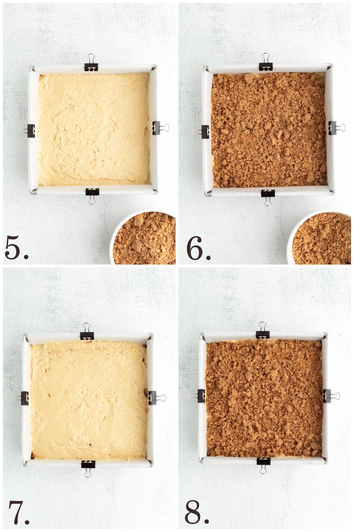 Collage of 4 photos showing steps 5-8 of sourdough coffee cake recipe.