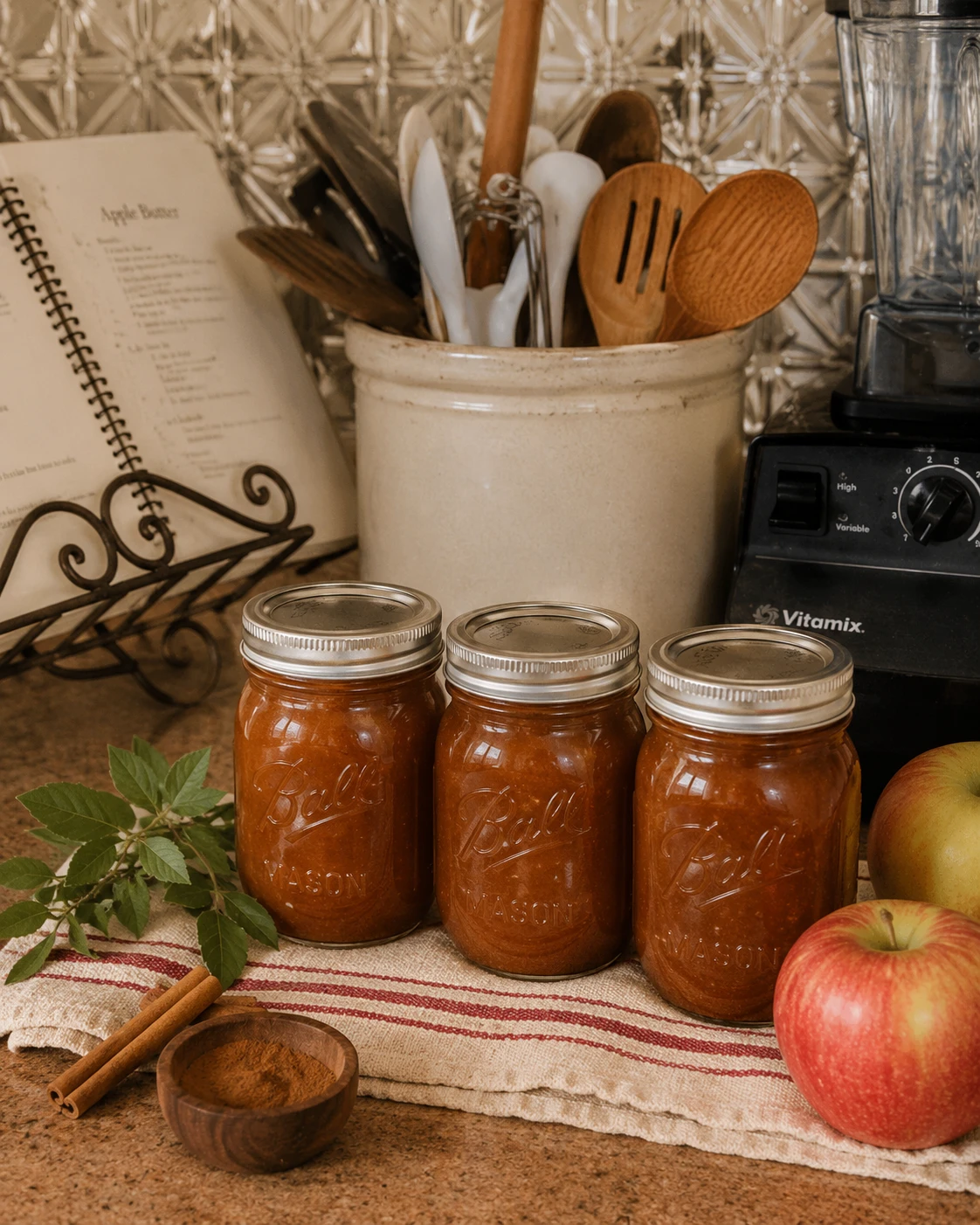 jars of homemade apple butter made in the oven