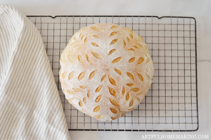 sourdough bread on a cooling rack