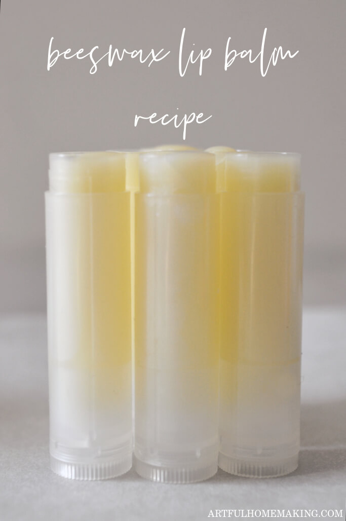 beeswax lip balm recipe in lip balm tubes standing upright