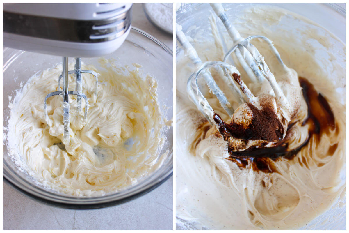 Mixer mixing frosting ingredients.