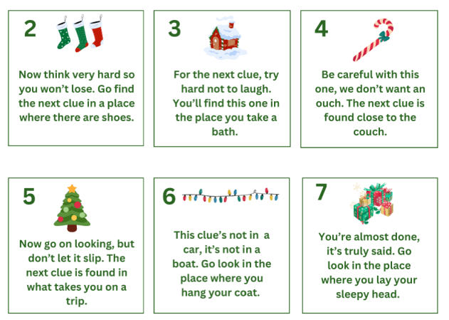 Christmas scavenger hunt cards for kids