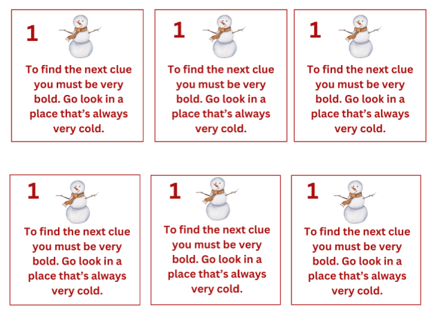 Christmas scavenger hunt cards