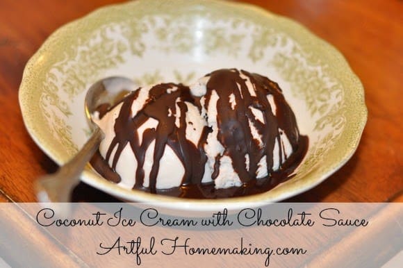 Coconut Ice Cream and Chocolate Sauce