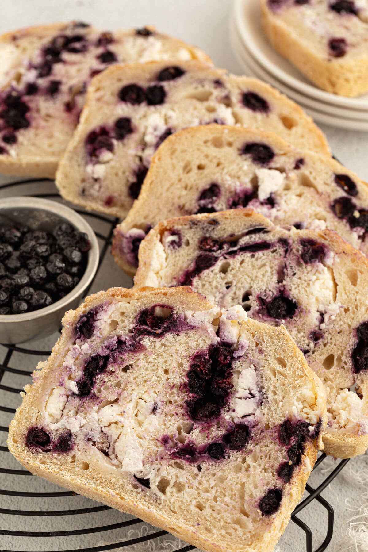 blueberry cream cheese sourdough bread slices