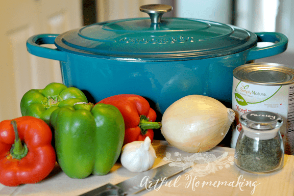 chicken cacciatore in a dutch oven