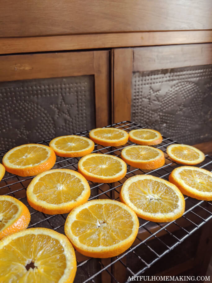 sliced oranges on a wire rack