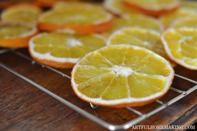 dried orange slices on cooling rack