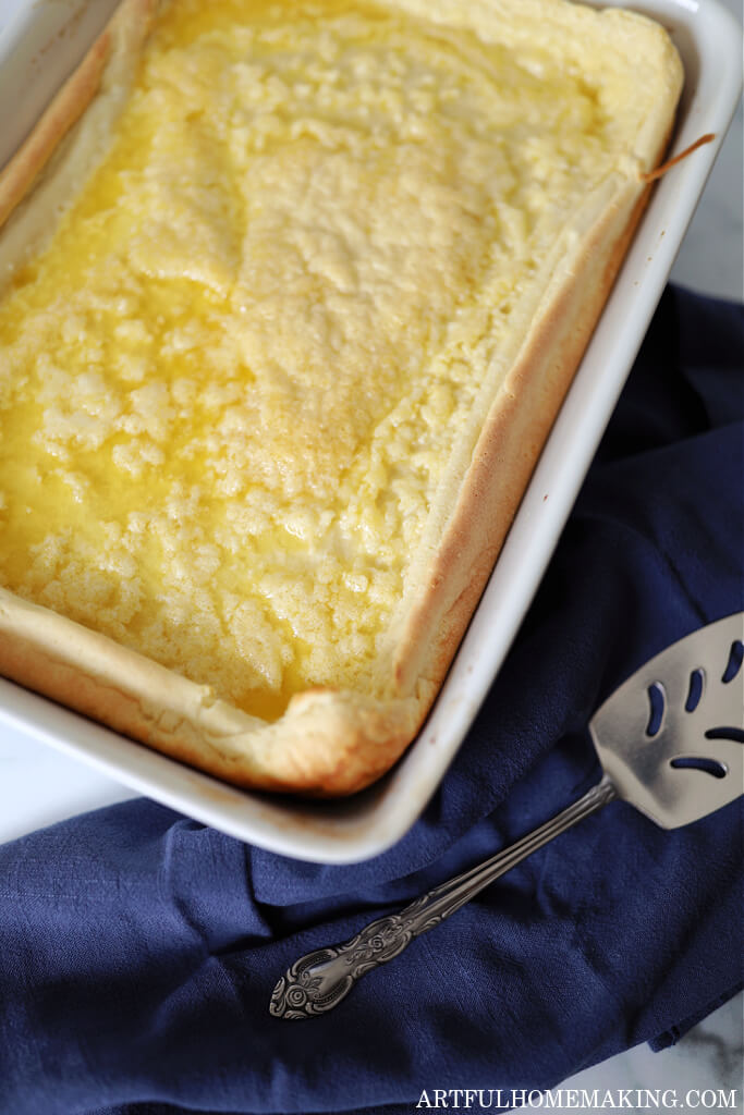 dutch puff pancake baked in a 9 x 13 pan