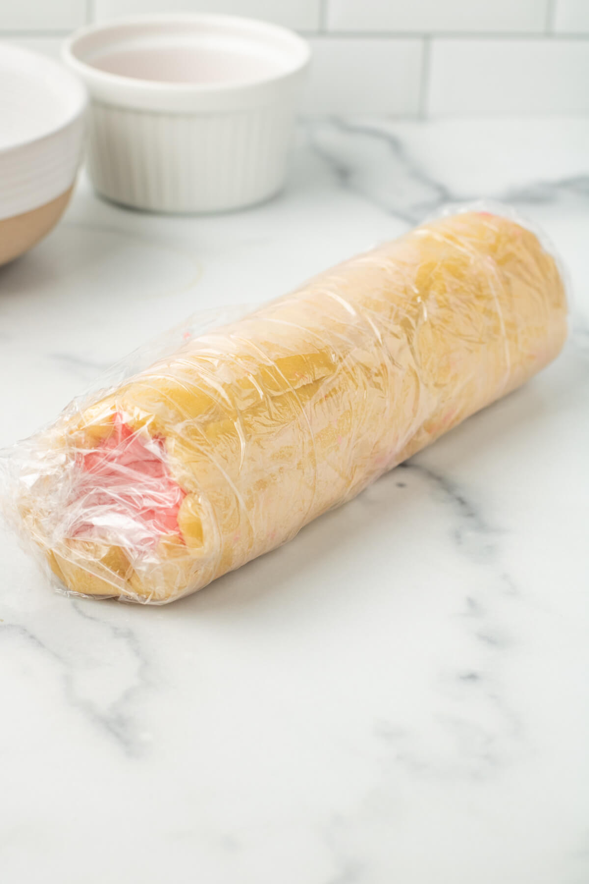 slice and bake heart cookies dough wrapped in plastic wrap