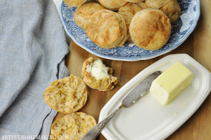 sourdough biscuits on plate.