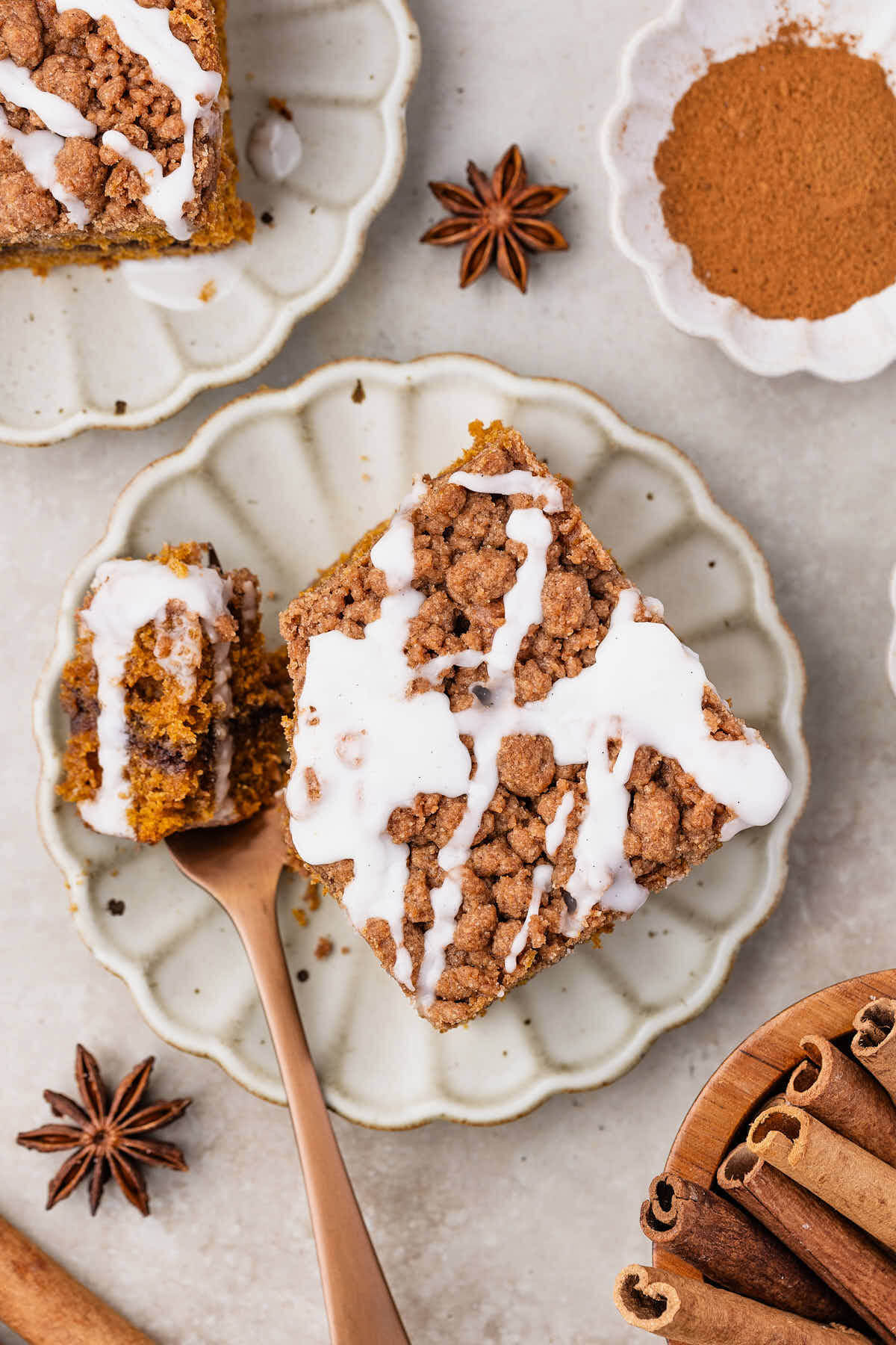Sourdough pumpkin coffee cake on a plate.