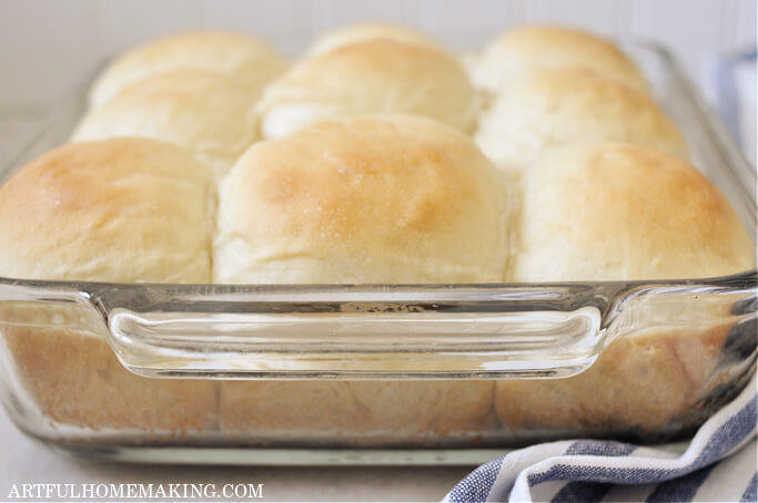 yeast rolls in glass pan