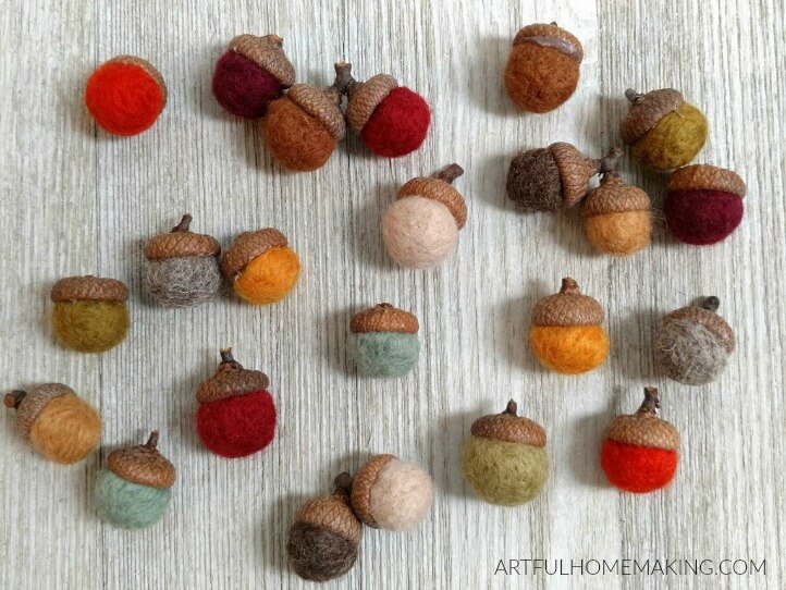 needle felted wool acorns