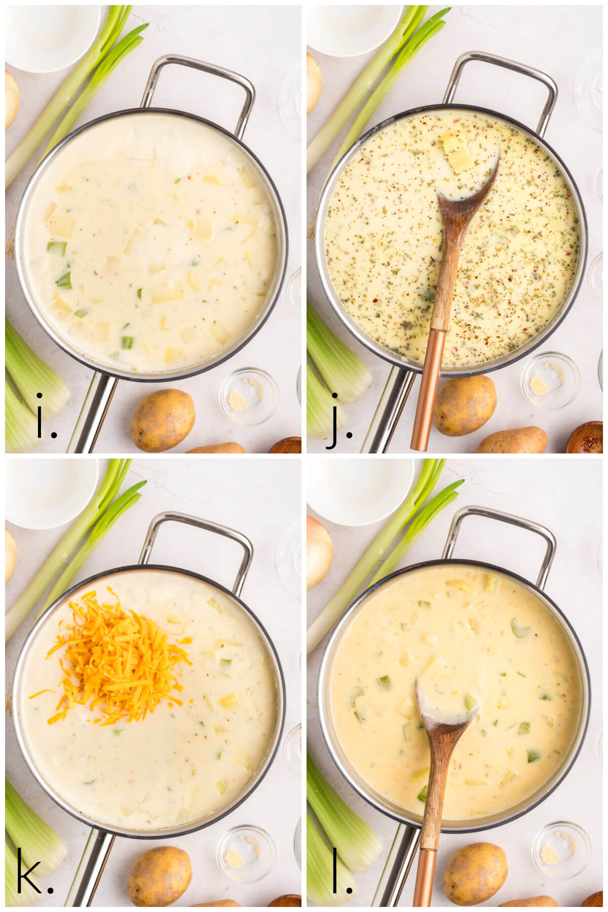 top down view of four photos showing steps for making recipe
