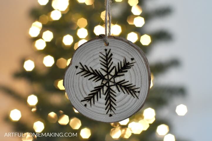 etched wood slice christmas ornament