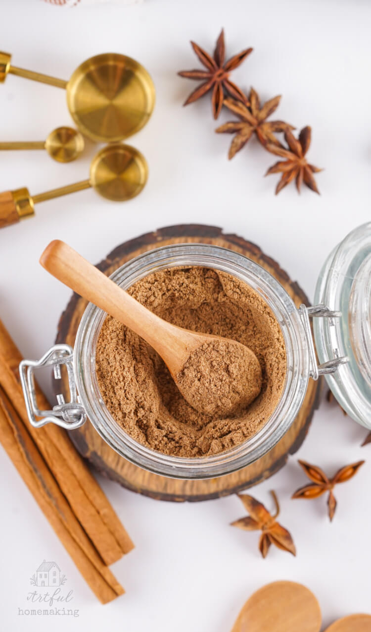 homemade chai spice mix in a glass jar