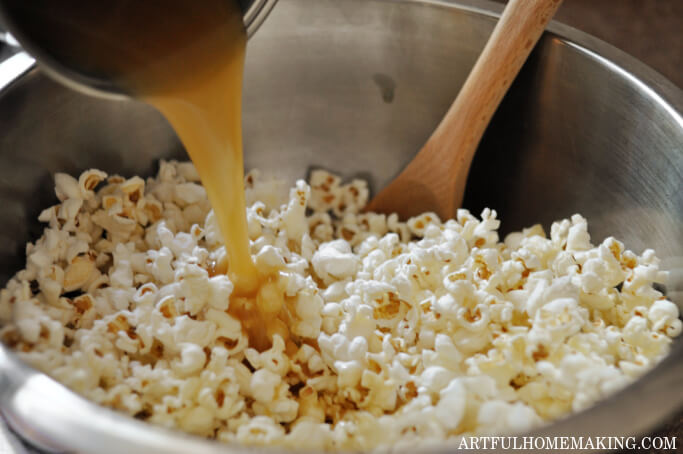 making honey butter caramel corn