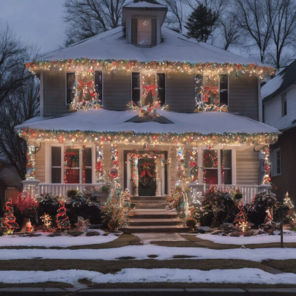 house decorated for christmas