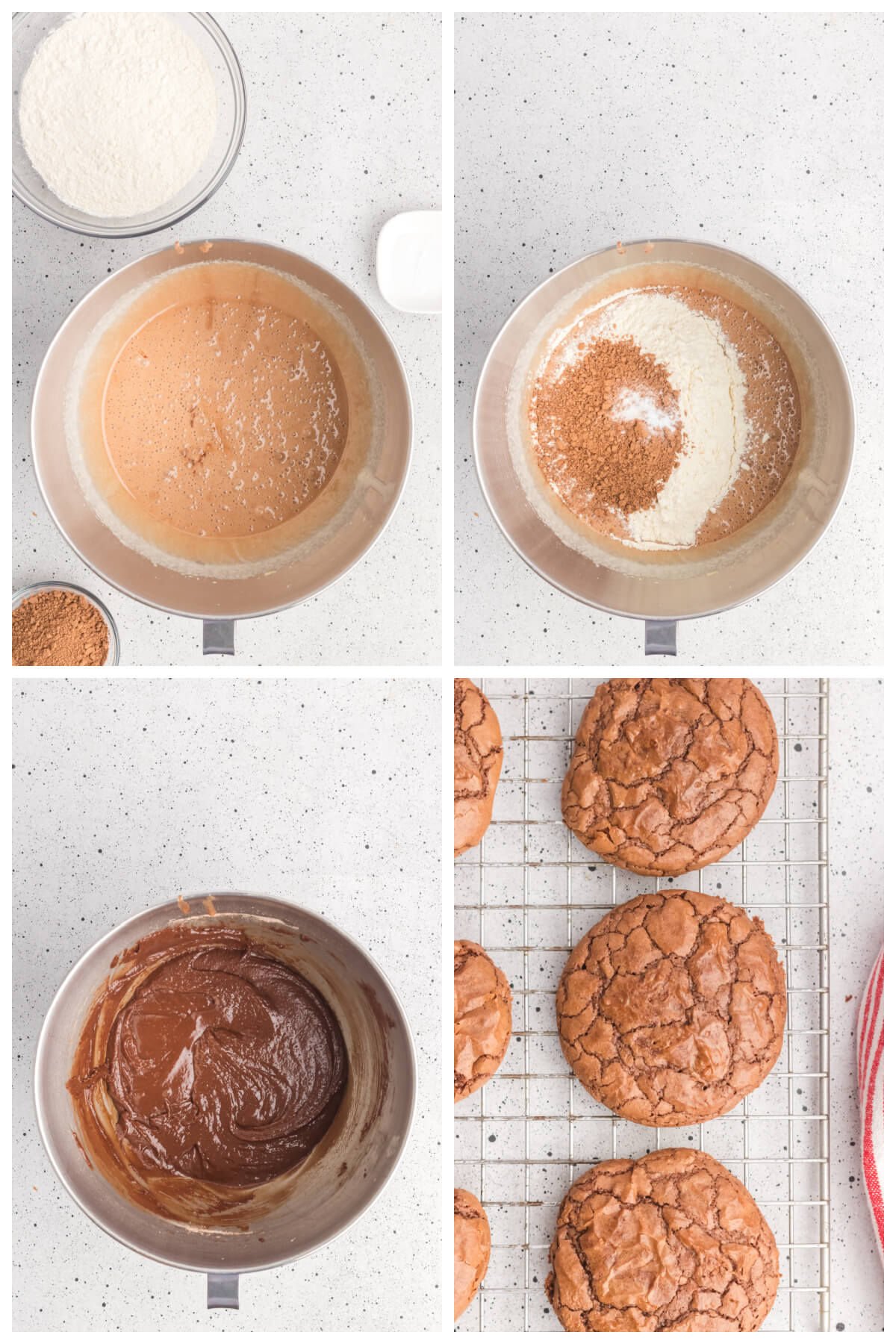 four photos showing step-by-step instructions for making brownie cookies
