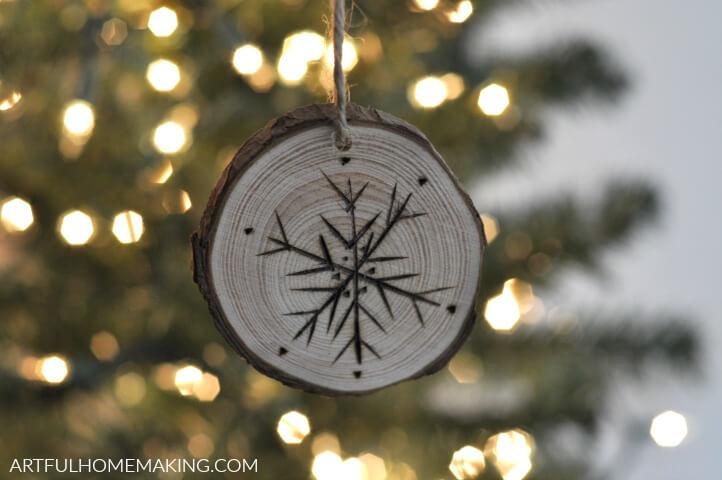 snowflake wood slice christmas ornament