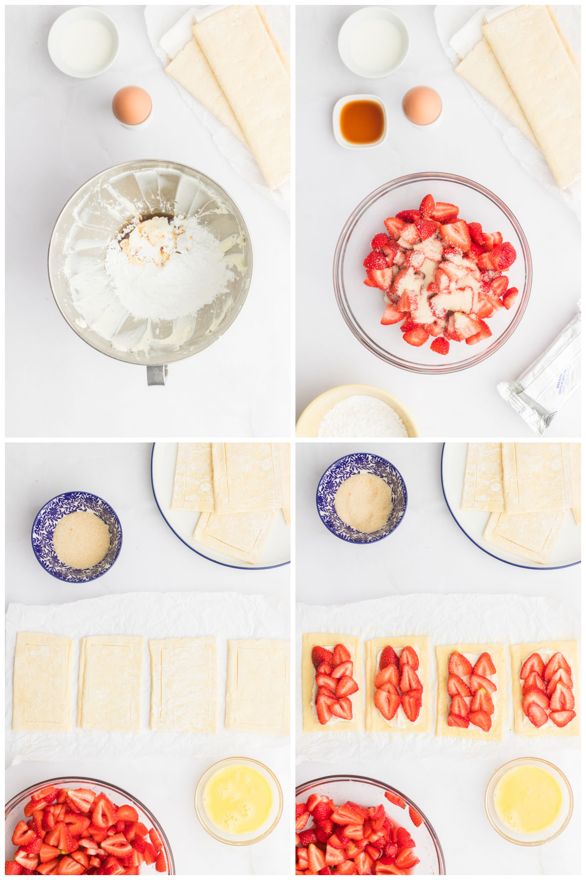 top down view of four photos showing steps for making recipe