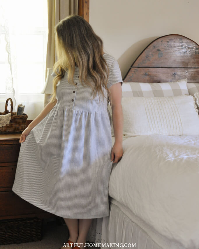 blue white stripe linen dress